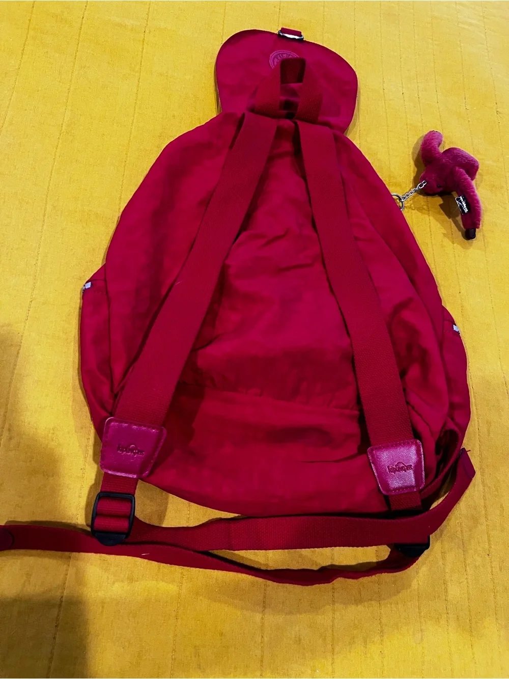 Kipling Lovebig Red Drawstring Backpack with Front Zip Pockets